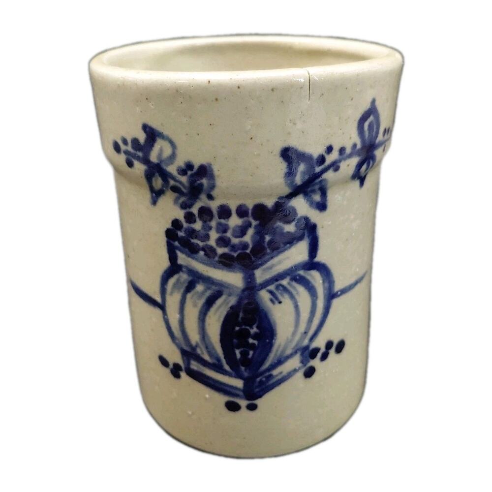 Salt Glazed Stoneware Crock - Cobalt Blue Floral Decoration - Handmade...